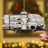 Personalized Travel Trailer Camping Backpacked Ornament Shaped Print Flat Two Sided Mica Plastic Family Custom Name Christmas Tree Hanging Pine Decorations for Couple Friends (1, CP12)
